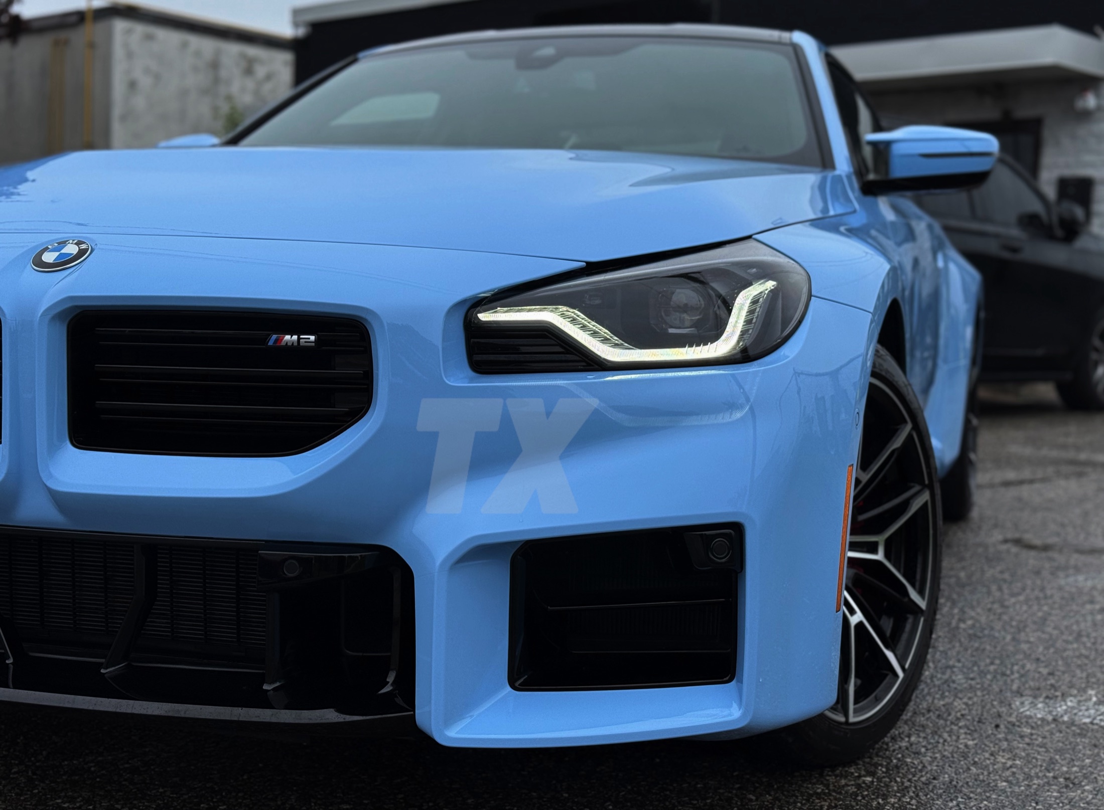 Blue wrapped performance car