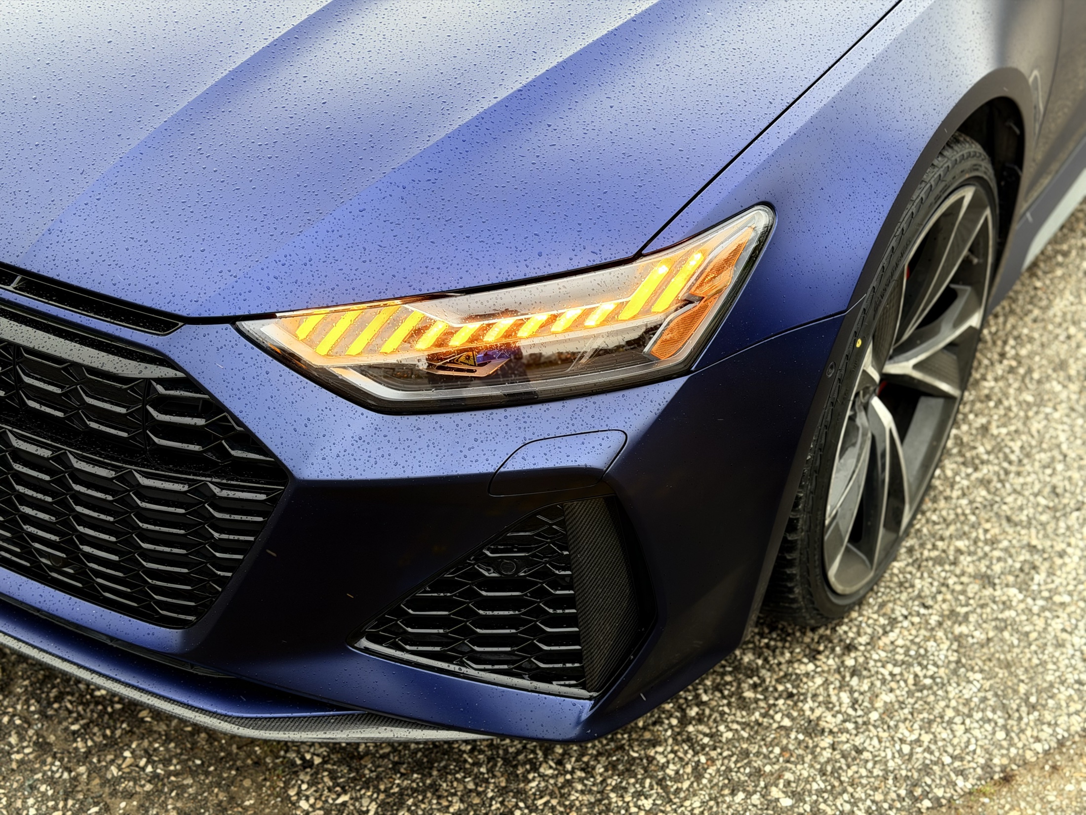 Matte PPF finish on a vehicle front corner